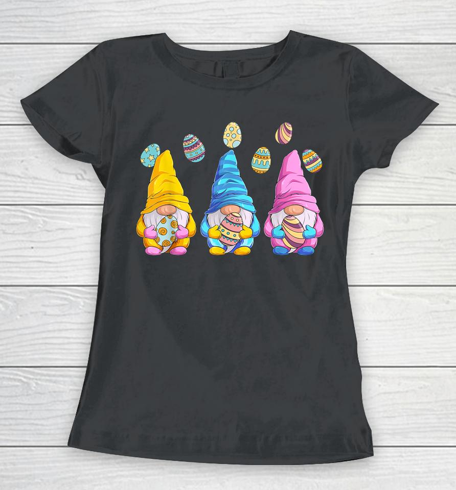 Three Gnomes Holding Eggs Easter Women T-Shirt