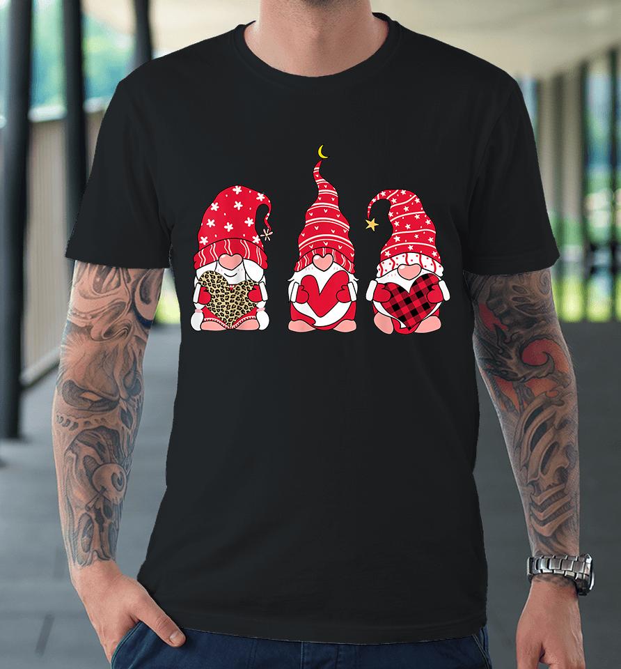 Three Gnomes Holding Heart Leopard Happy Valentine's Day Premium T-Shirt