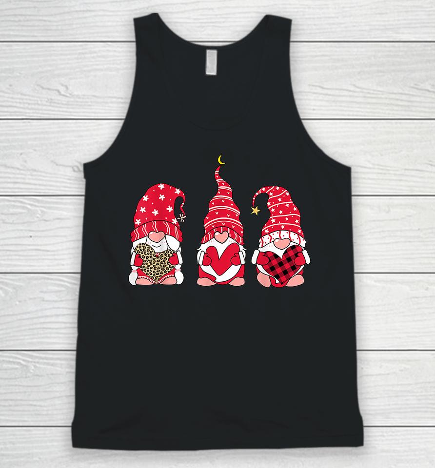 Three Gnomes Holding Heart Leopard Happy Valentine's Day Unisex Tank Top