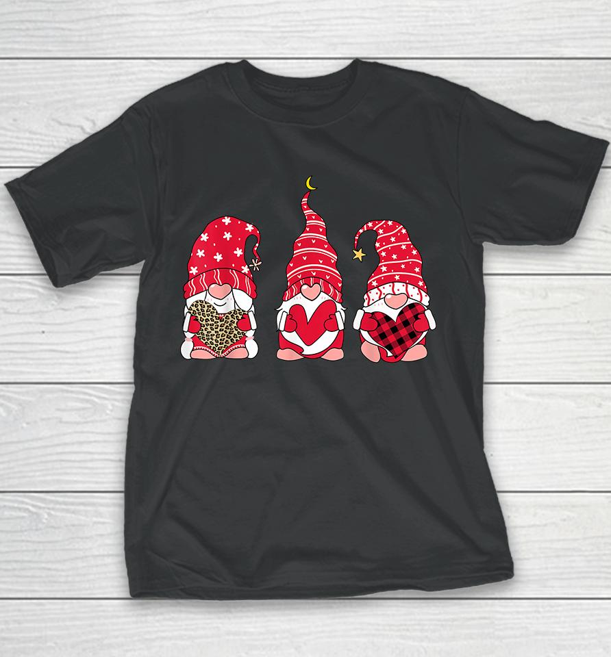 Three Gnomes Holding Heart Leopard Happy Valentine's Day Youth T-Shirt