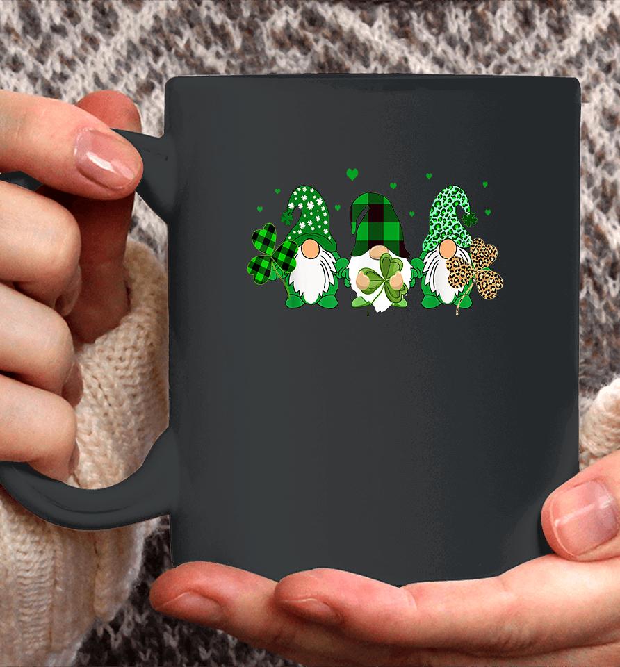 Three Gnomes Holding Shamrock Leopard Plaid St Patrick's Day Coffee Mug