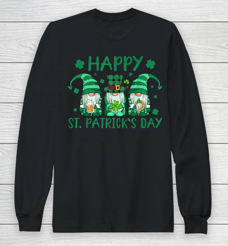 Three Gnomes Holding Shamrock St Patrick's Day Long Sleeve T-Shirt