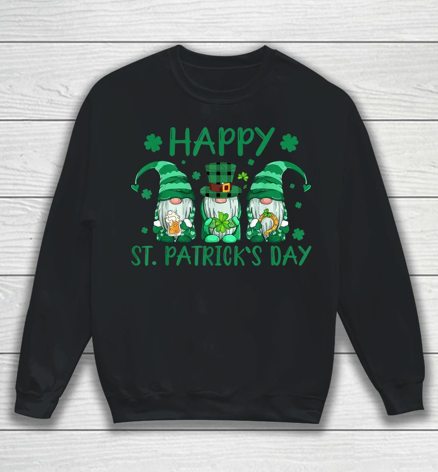Three Gnomes Holding Shamrock St Patrick's Day Sweatshirt