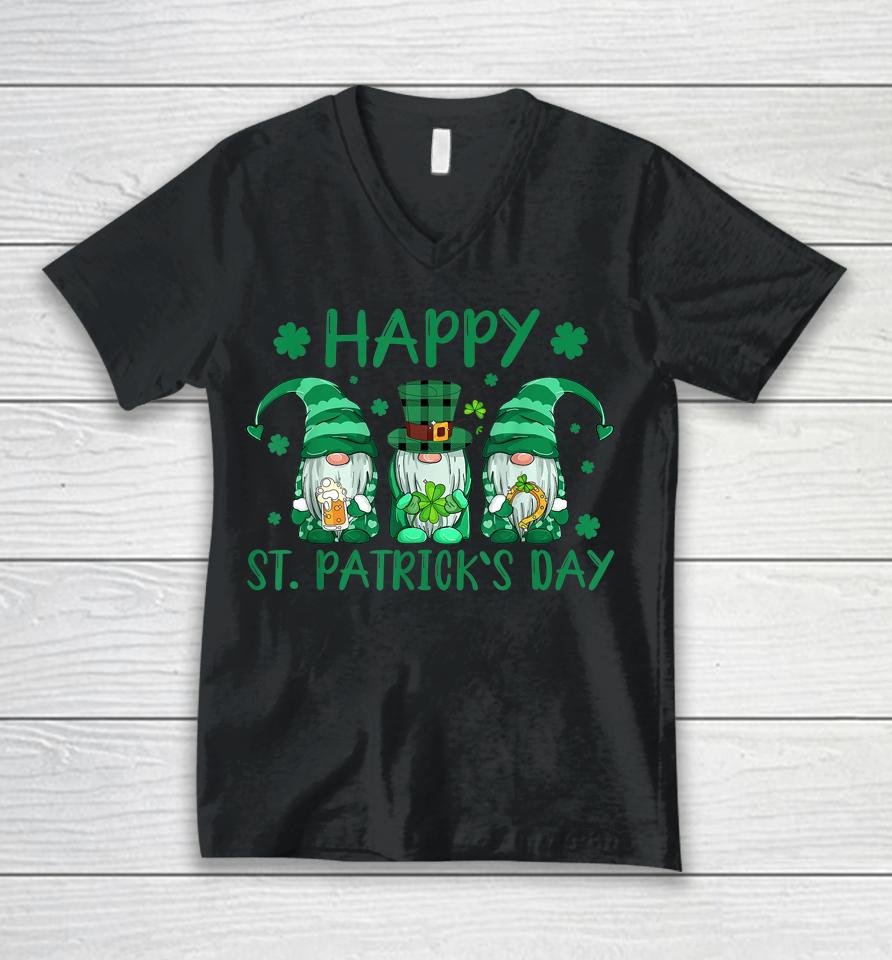 Three Gnomes Holding Shamrock St Patrick's Day Unisex V-Neck T-Shirt