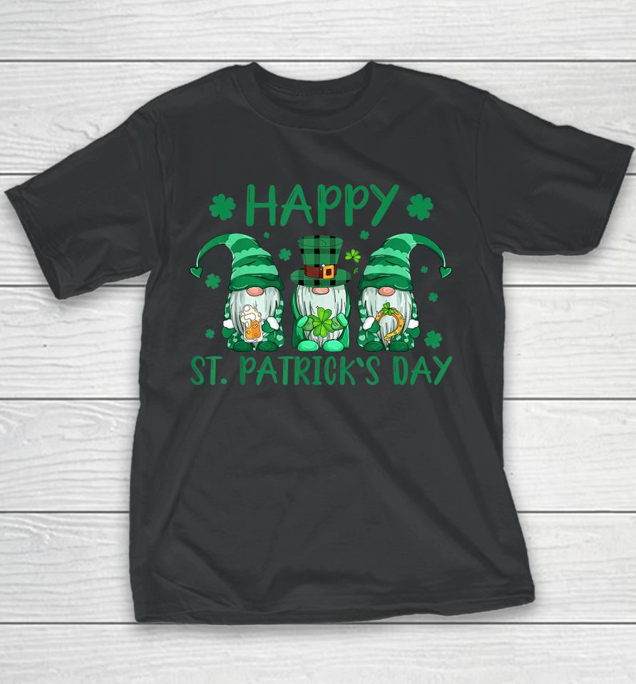 Three Gnomes Holding Shamrock St Patrick's Day Youth T-Shirt