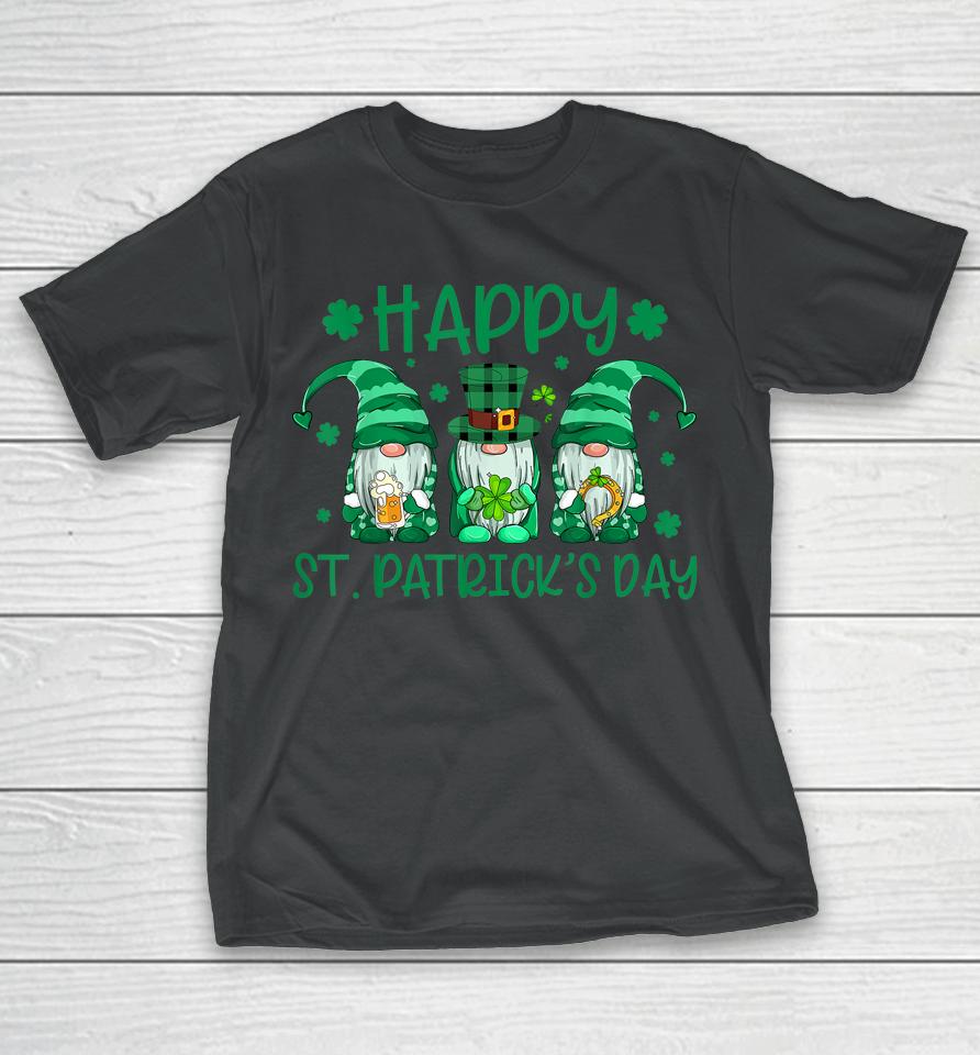 Three Gnomes Holding Shamrock St Patrick's Day T-Shirt