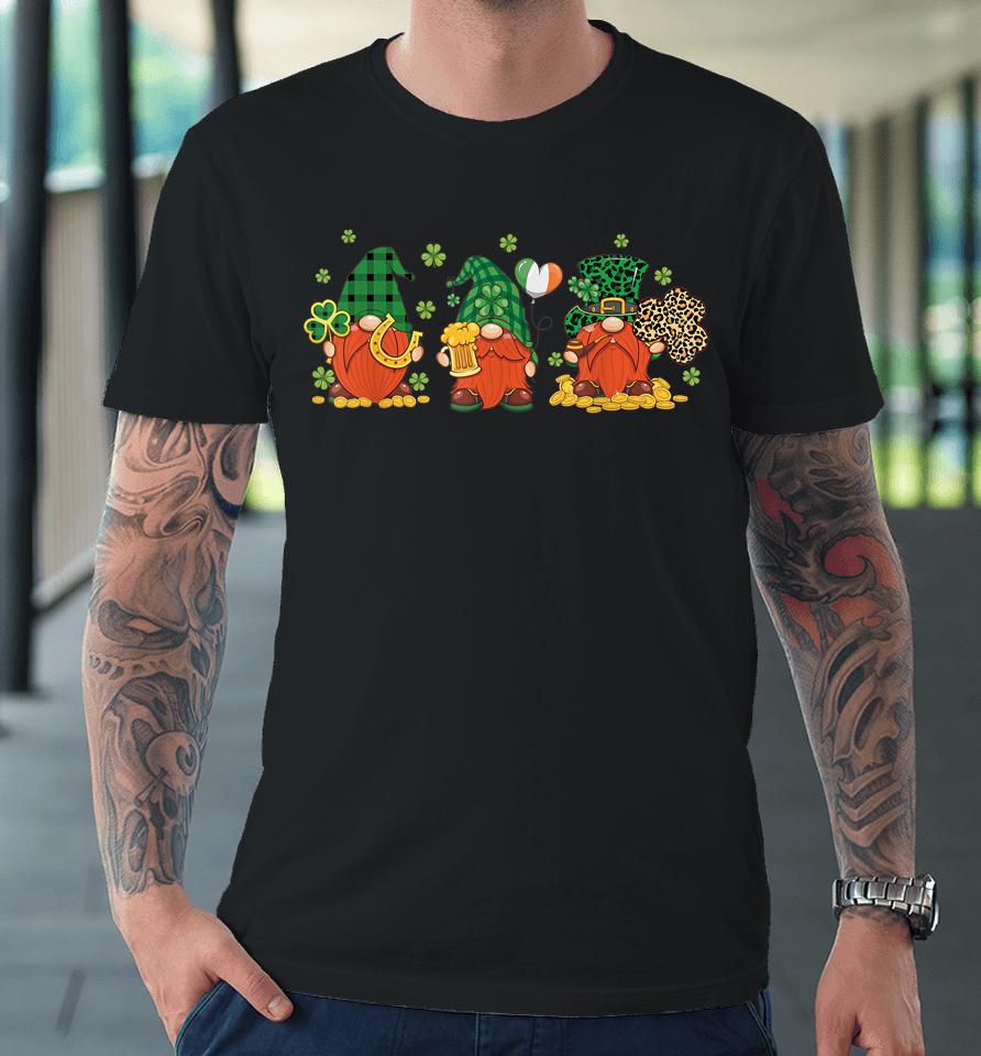 Three Gnomes Holding Shamrock St Patrick's Day Premium T-Shirt