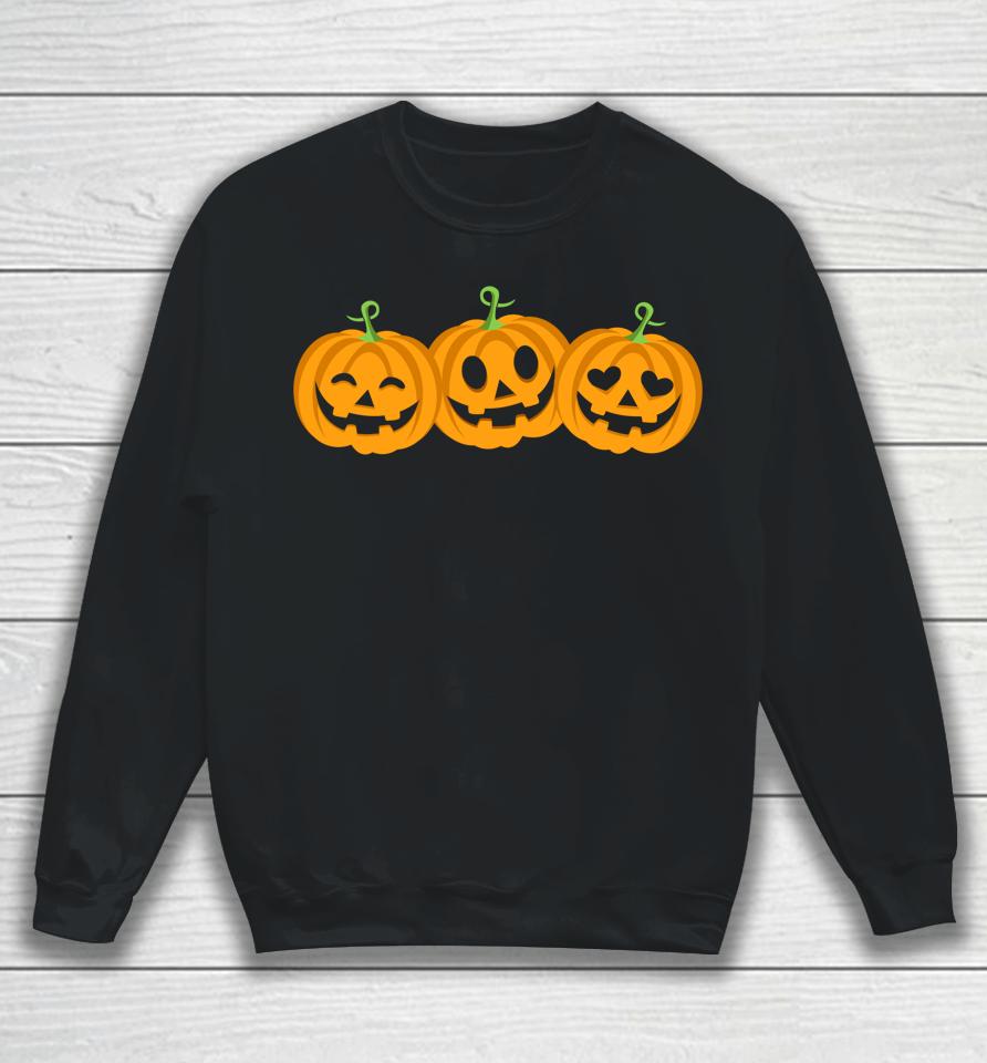 Three Halloween Pumpkins Jack O Lantern Faces Sweatshirt