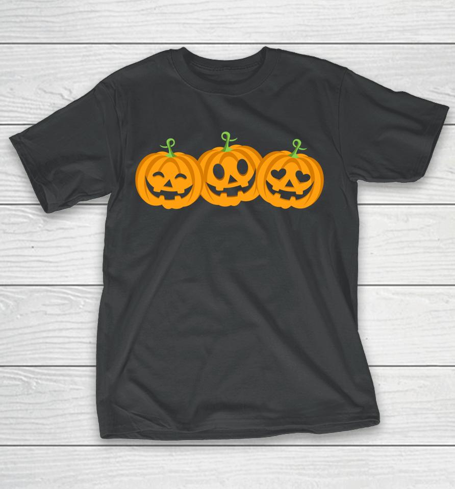 Three Halloween Pumpkins Jack O Lantern Faces T-Shirt