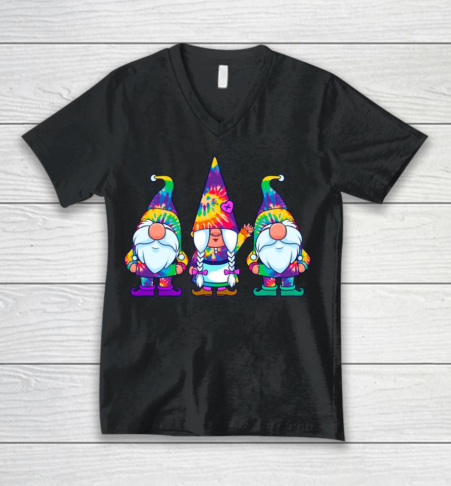 Three Hippie Gnomes Tie Dye Vintage Unisex V-Neck T-Shirt
