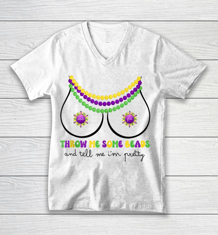 Throw Me Some Beads Boobs Funny Mardi Gras Unisex V-Neck T-Shirt