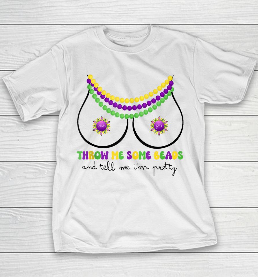 Throw Me Some Beads Boobs Funny Mardi Gras Youth T-Shirt