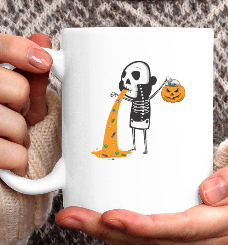 Throwing Up Candy Funny Humorou Halloween Skeleton Coffee Mug