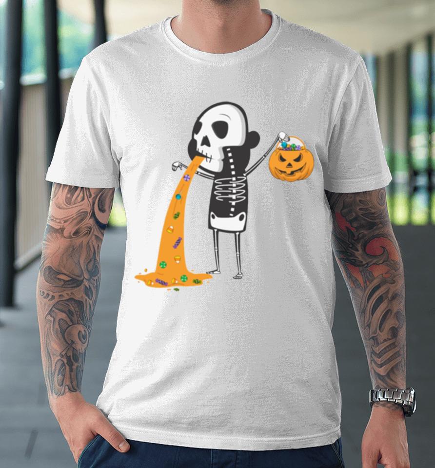 Throwing Up Candy Funny Humorou Halloween Skeleton Premium T-Shirt