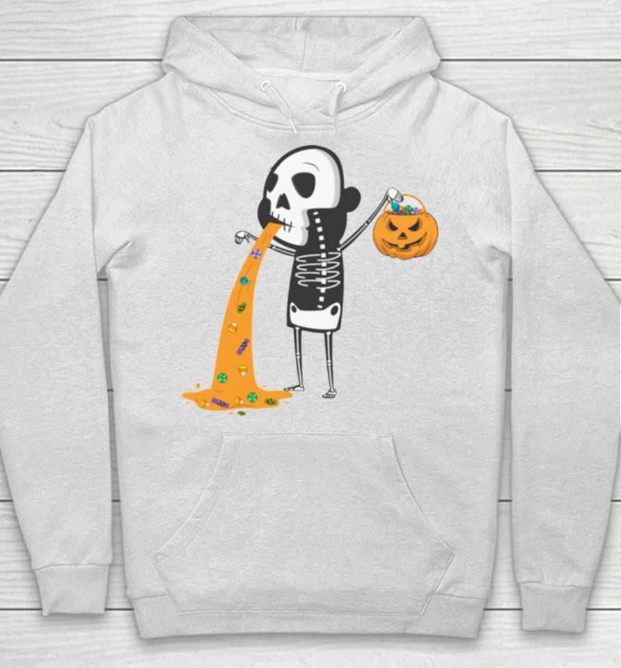 Throwing Up Candy Funny Humorou Halloween Skeleton Hoodie
