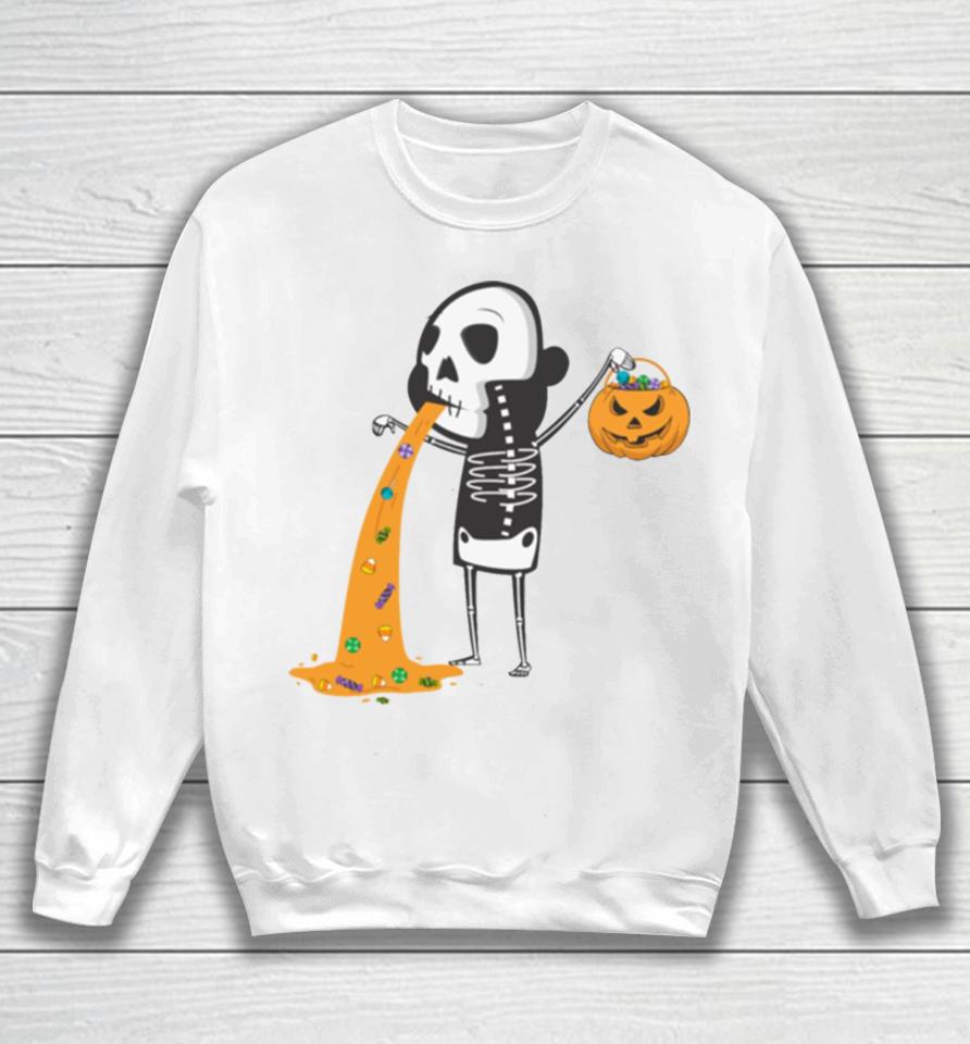 Throwing Up Candy Funny Humorou Halloween Skeleton Sweatshirt