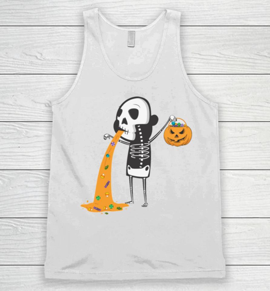 Throwing Up Candy Funny Humorou Halloween Skeleton Unisex Tank Top