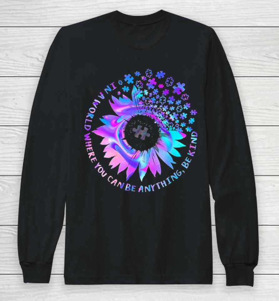 Tie Dye Be Kind Autism Awareness Kindness Sunflower Puzzle Long Sleeve T-Shirt