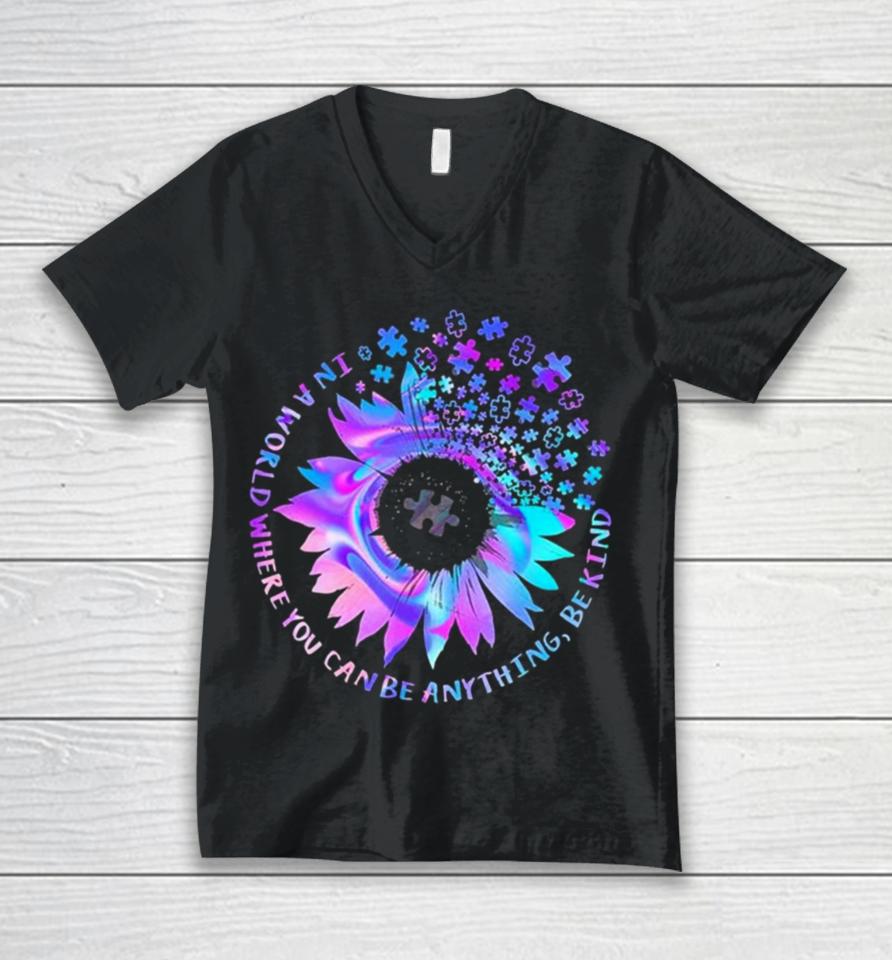 Tie Dye Be Kind Autism Awareness Kindness Sunflower Puzzle Unisex V-Neck T-Shirt