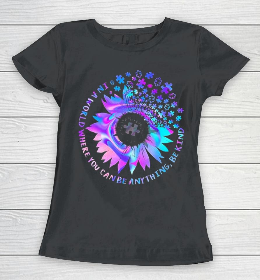 Tie Dye Be Kind Autism Awareness Kindness Sunflower Puzzle Women T-Shirt