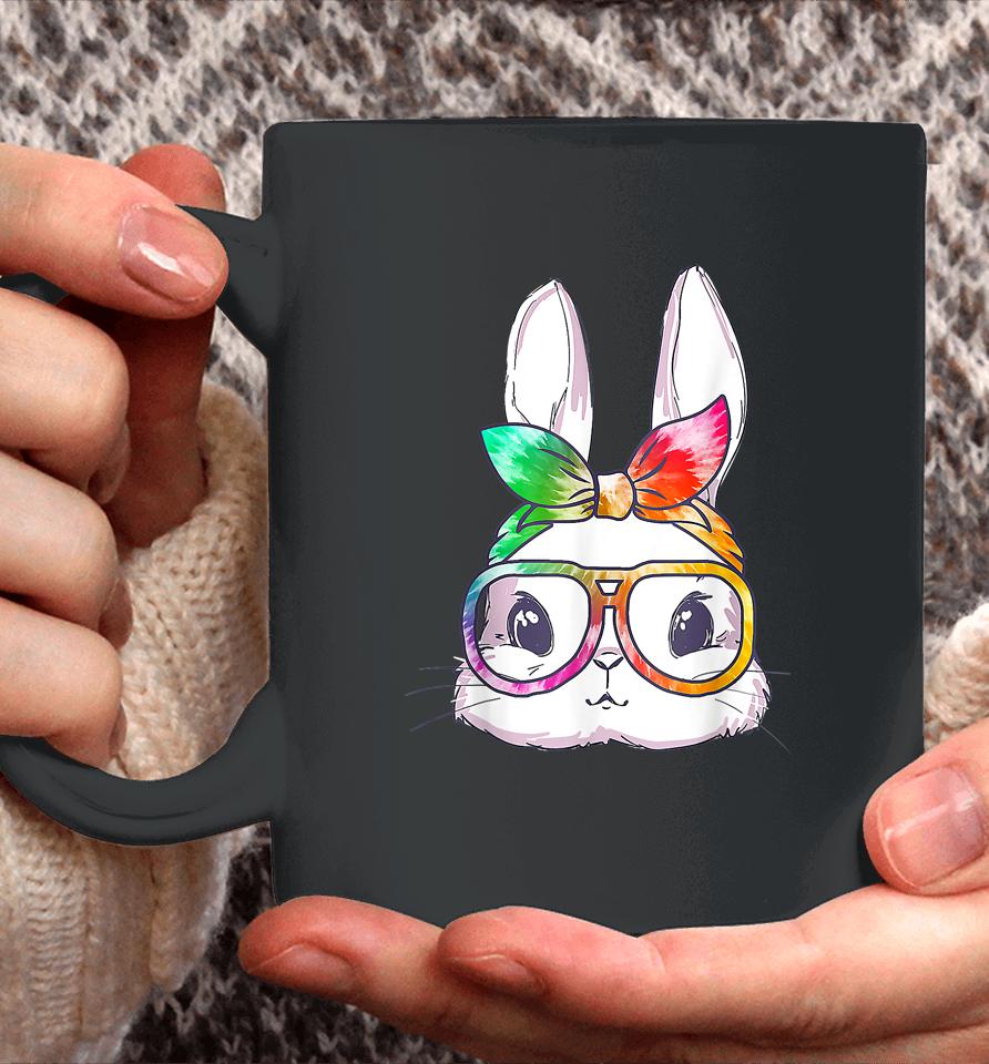 Tie Dye Cute Bunny Rabbit Face Glasses Girl Happy Easter Day Coffee Mug