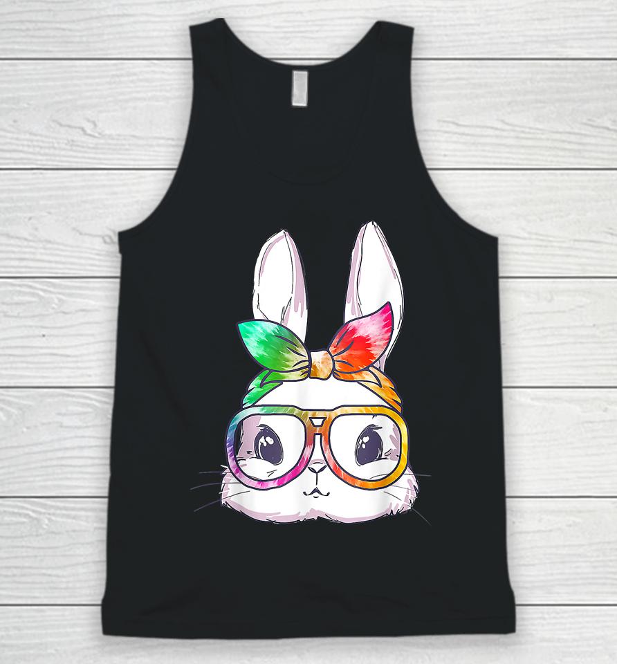Tie Dye Cute Bunny Rabbit Face Glasses Girl Happy Easter Day Unisex Tank Top