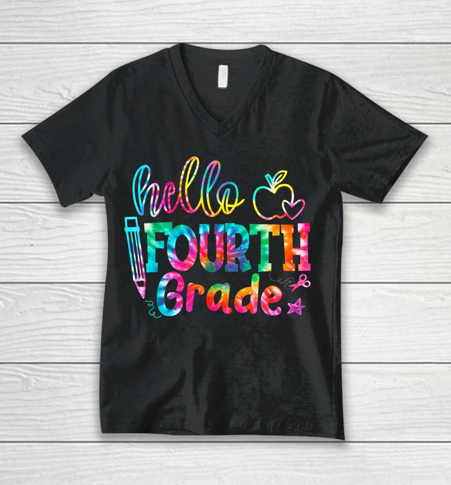 Tie Dye Hello Fourth 4Th Grade First Day Of School Teacher Unisex V-Neck T-Shirt