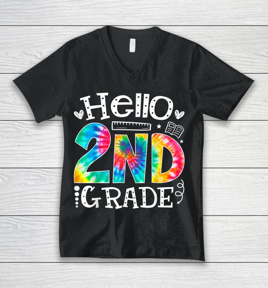 Tie Dye Hello Second 2Nd Grade Teacher First Day Of School Unisex V-Neck T-Shirt