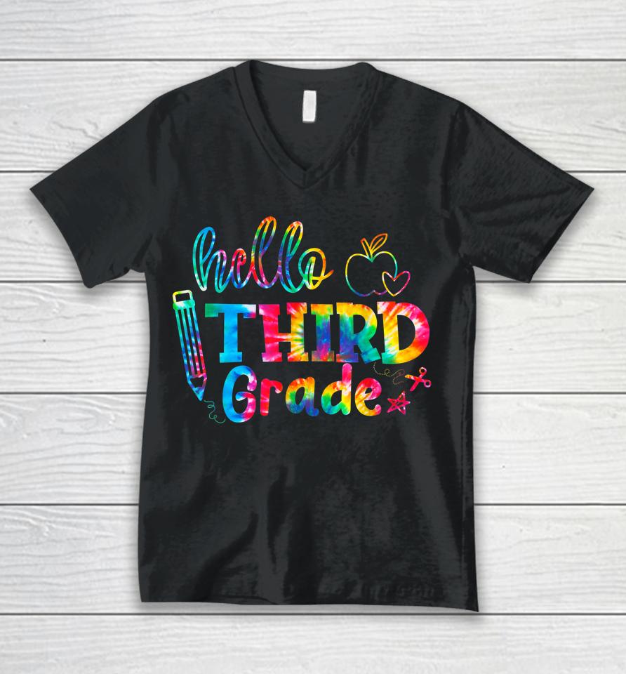 Tie Dye Hello Third 3Rd Grade First Day Of School Teacher Unisex V-Neck T-Shirt