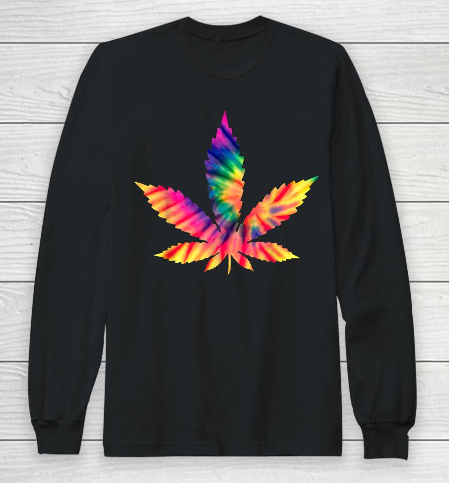 Tie Dye Marijuana Weed Leaf Cannabis Hemp Stoner Pot Smoker Long Sleeve T-Shirt