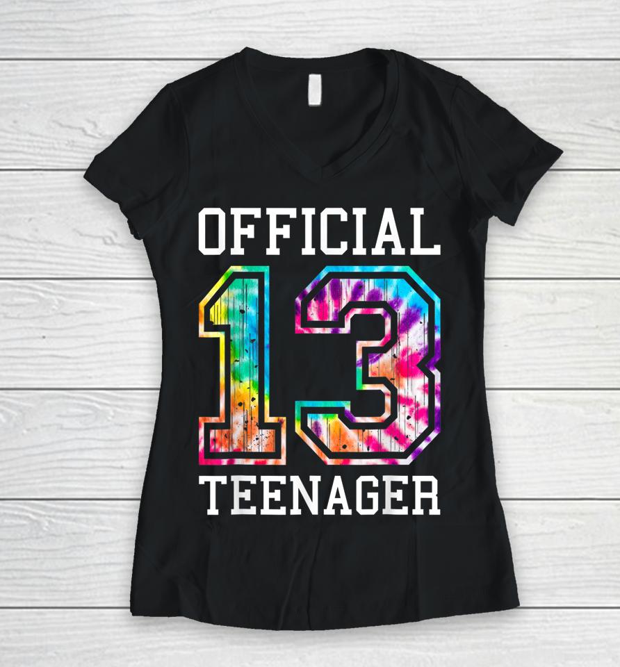 Tie Dye Official Teenager 13Th Birthday Women V-Neck T-Shirt