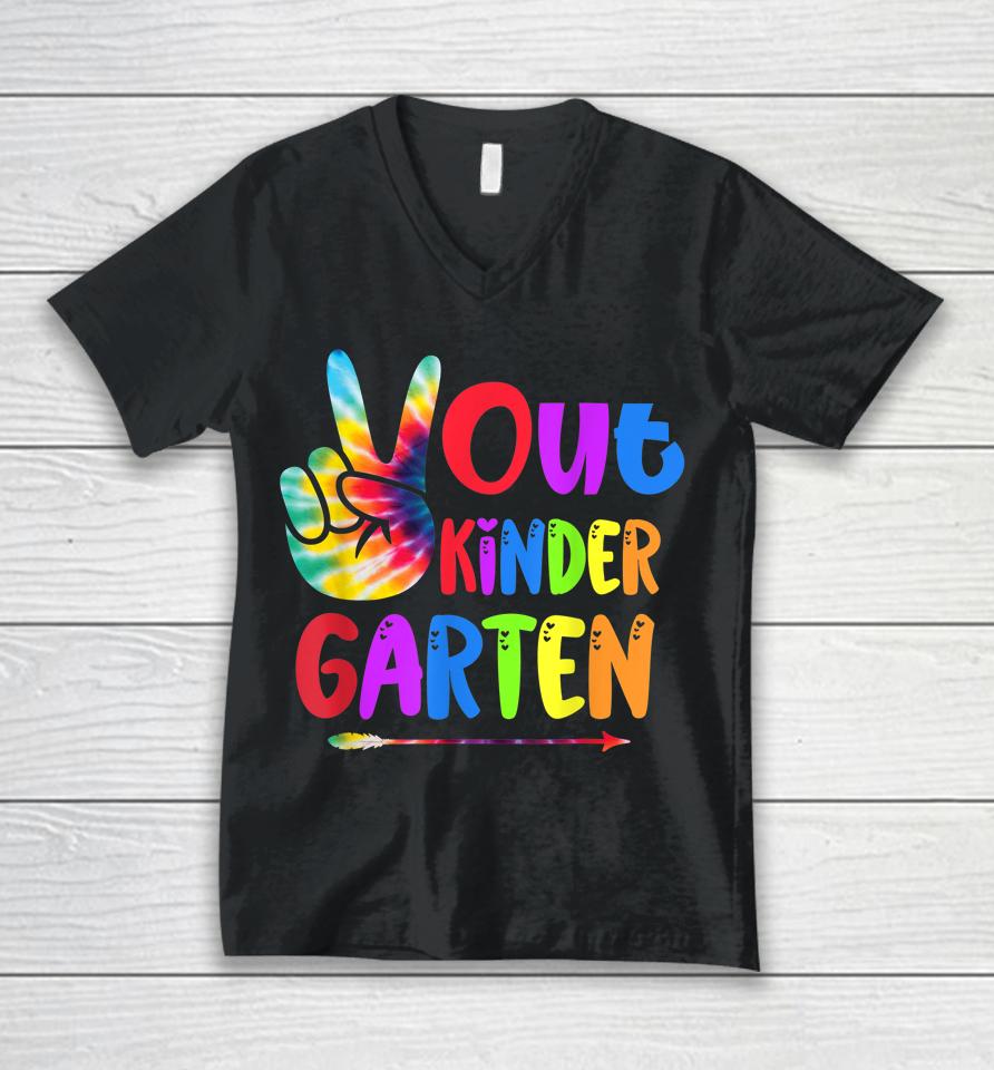Tie Dye Peace Out Kindergarten Last Day Of School Summer Unisex V-Neck T-Shirt