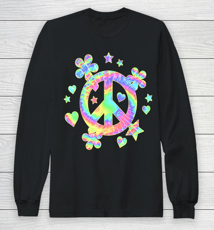 Tie-Dye Peace Sign Cute Love Colorful Tye Dye Hippie Flowers Long Sleeve T-Shirt