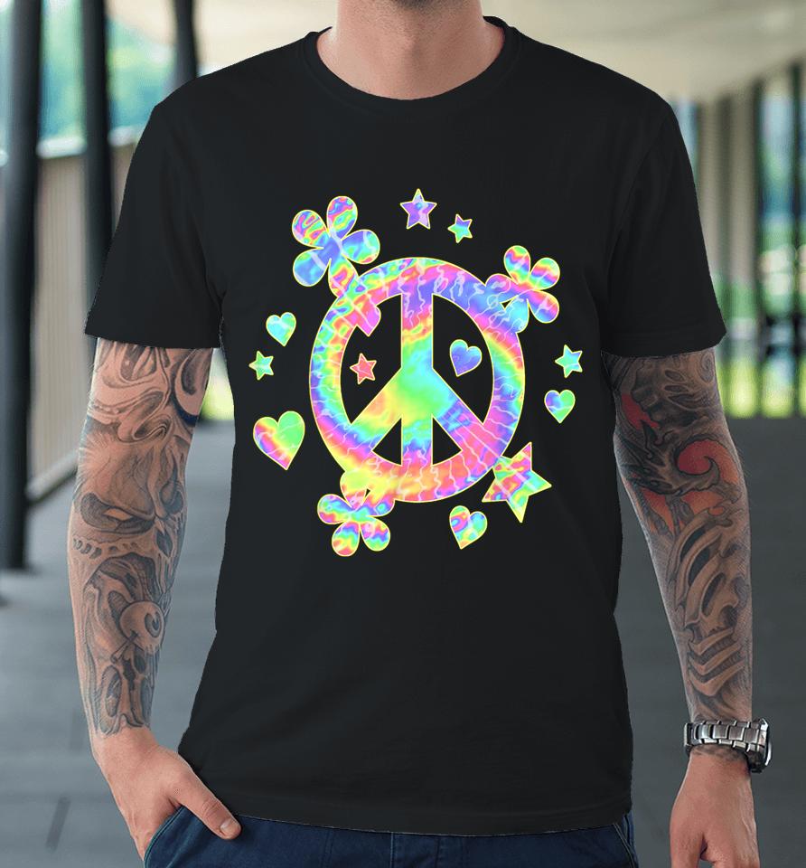 Tie-Dye Peace Sign Cute Love Colorful Tye Dye Hippie Flowers Premium T-Shirt