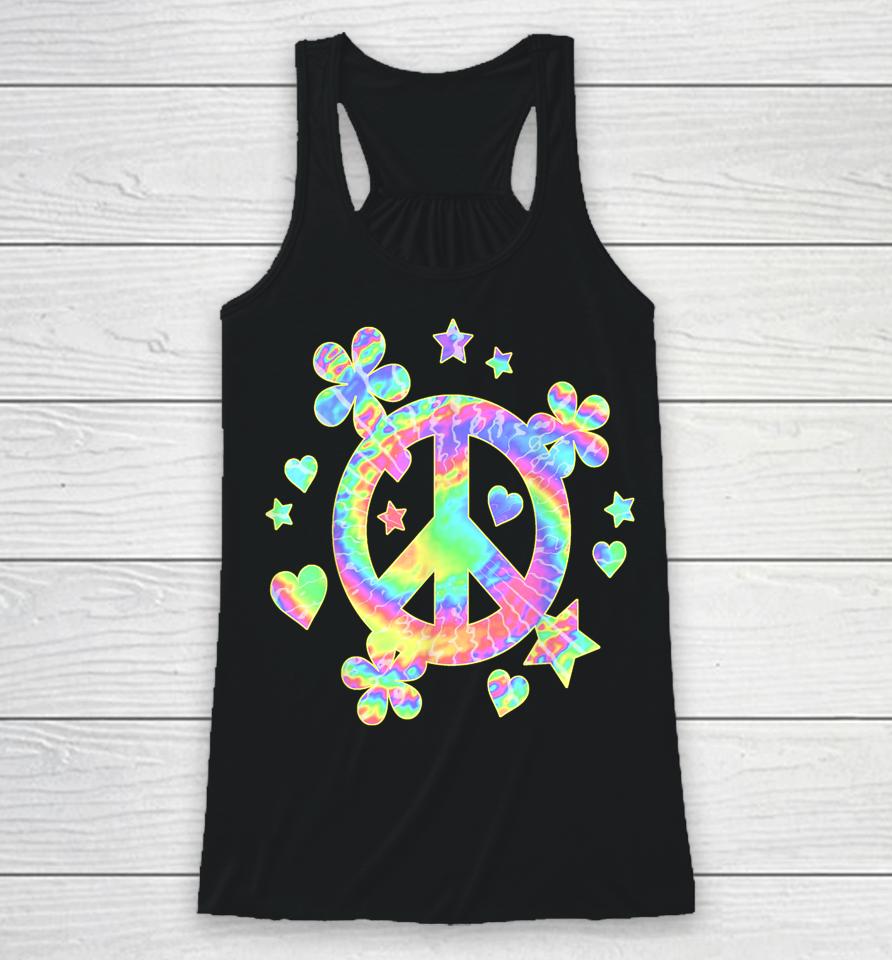 Tie-Dye Peace Sign Cute Love Colorful Tye Dye Hippie Flowers Racerback Tank