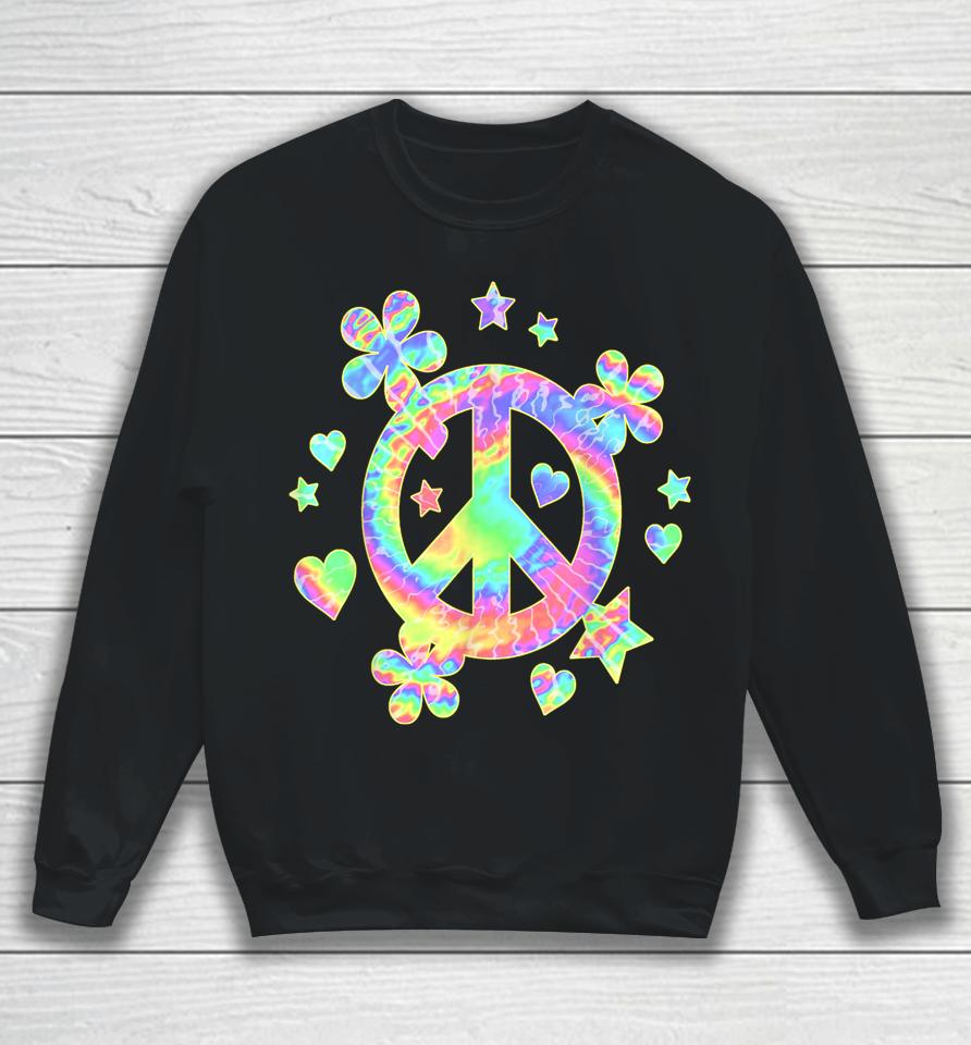 Tie-Dye Peace Sign Cute Love Colorful Tye Dye Hippie Flowers Sweatshirt