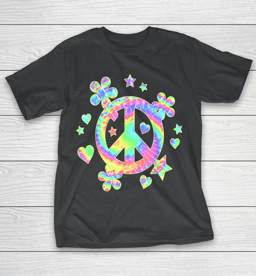 Tie-Dye Peace Sign Cute Love Colorful Tye Dye Hippie Flowers T-Shirt