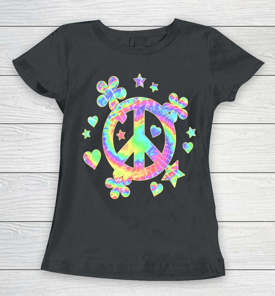 Tie-Dye Peace Sign Cute Love Colorful Tye Dye Hippie Flowers Women T-Shirt