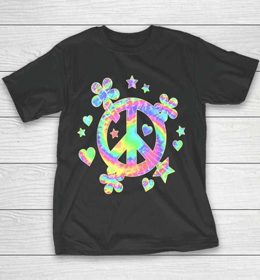 Tie-Dye Peace Sign Cute Love Colorful Tye Dye Hippie Flowers Youth T-Shirt