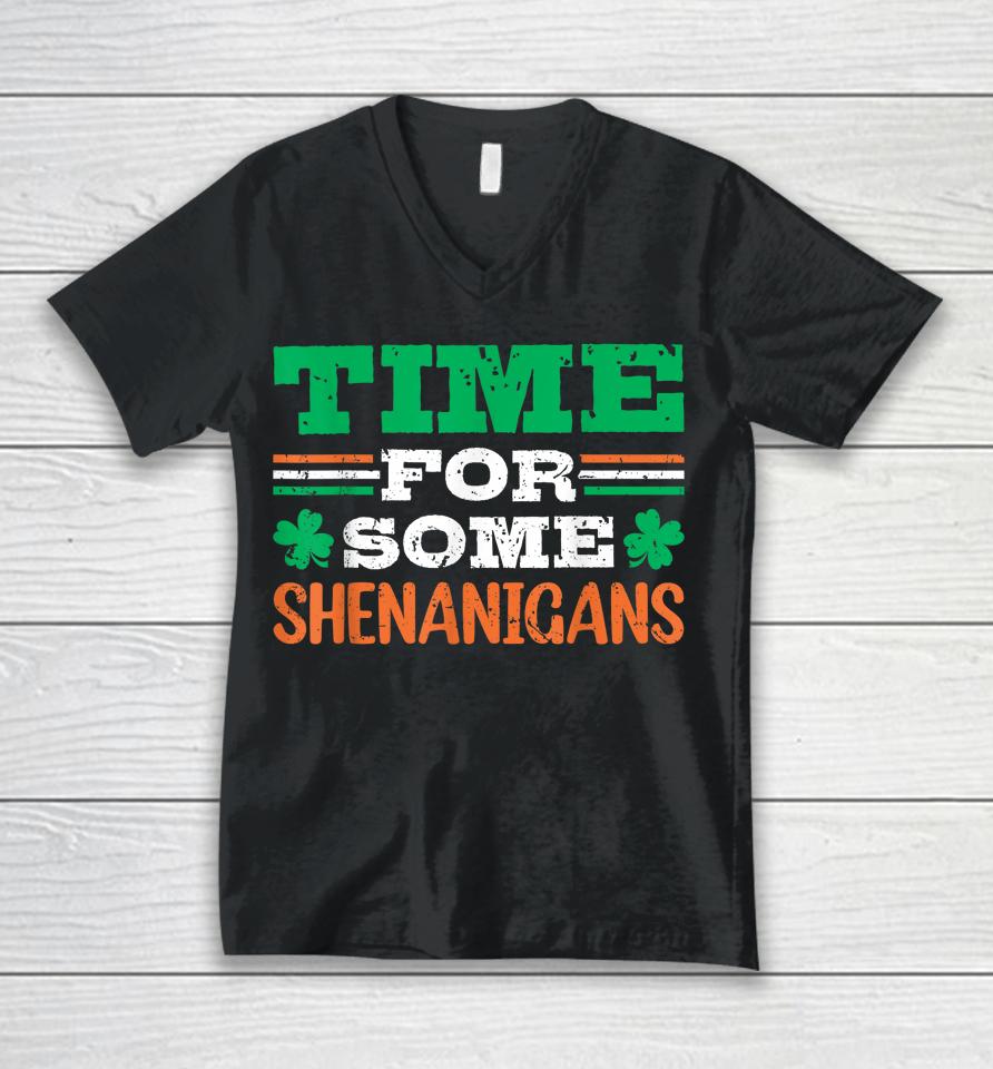 Time For Some Shenanigan Clovers Shamrocks Vintage Unisex V-Neck T-Shirt