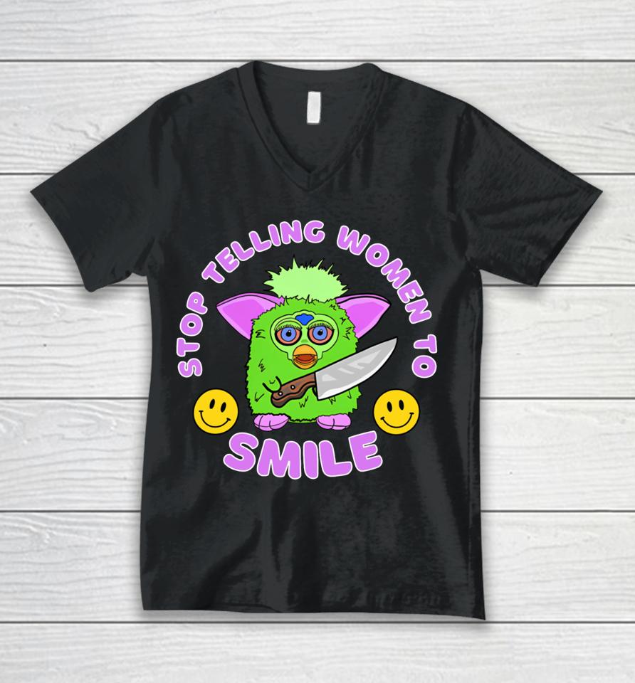 Time To Get Fubby Stop Telling Women To Smile Furby Unisex V-Neck T-Shirt