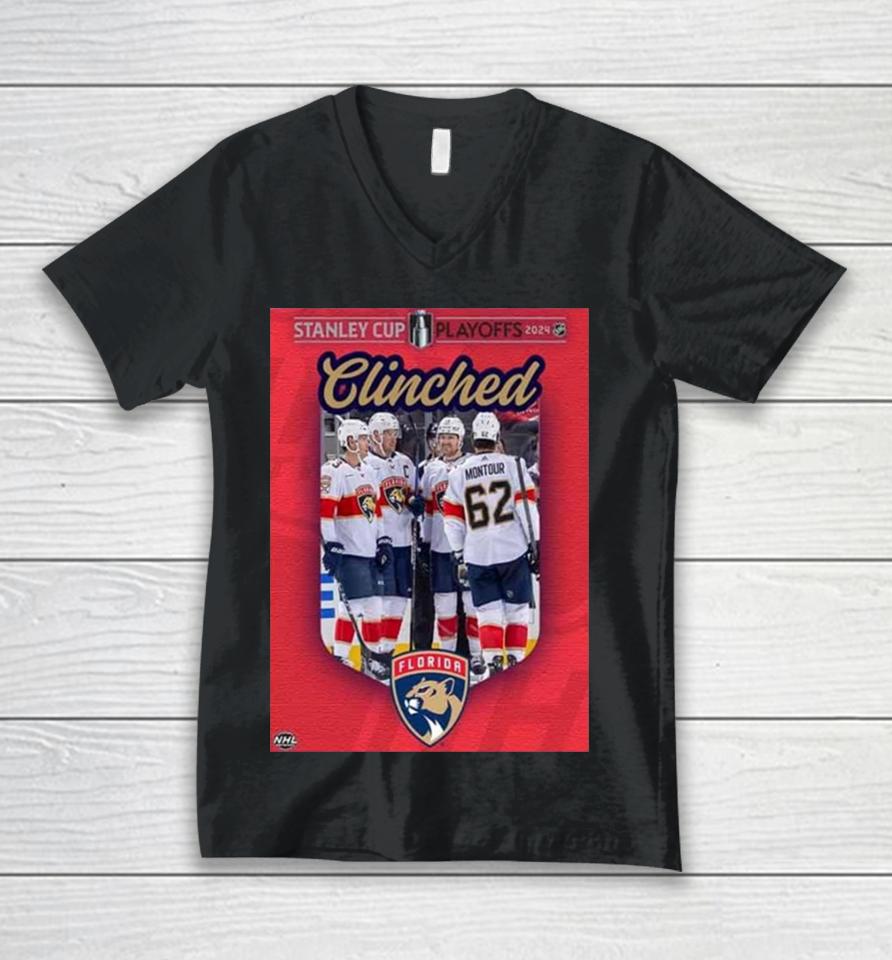 Time To Hunt For The Florida Panthers Have Clinched A Spot In The Stanley Cup Playoffs 2024 Nhl Unisex V-Neck T-Shirt