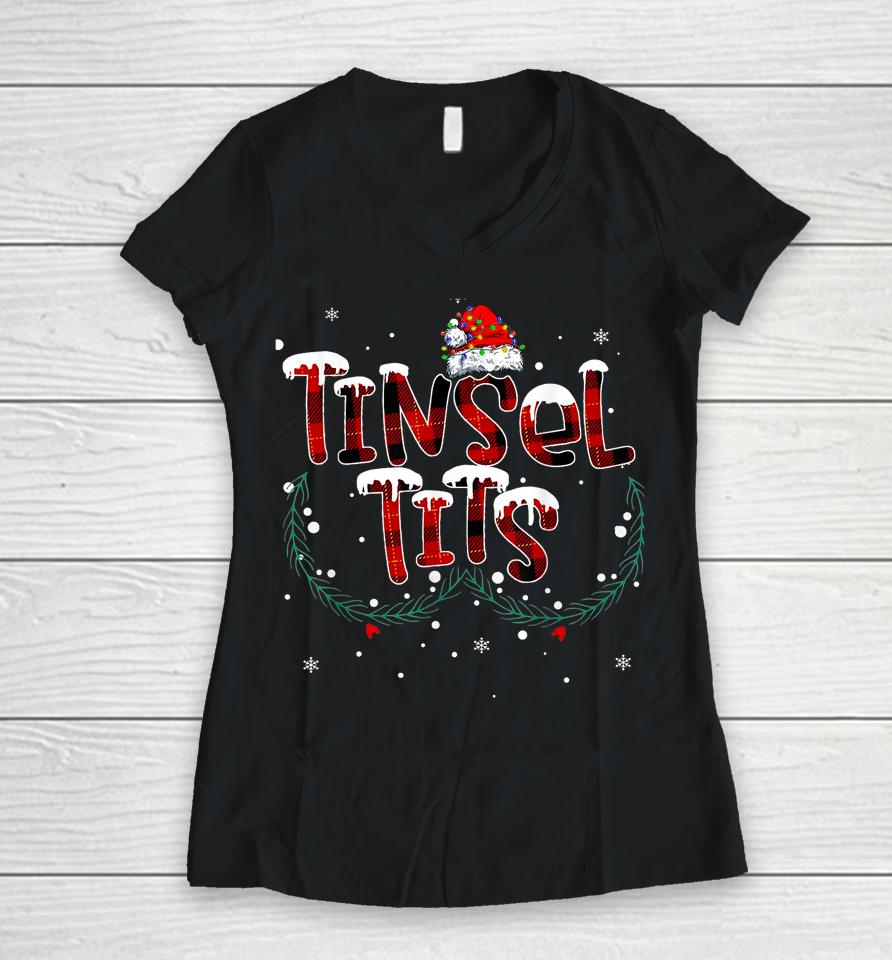 Tinsel Tits &Amp; Jingle Balls Funny Matching Christmas Couples Women V-Neck T-Shirt