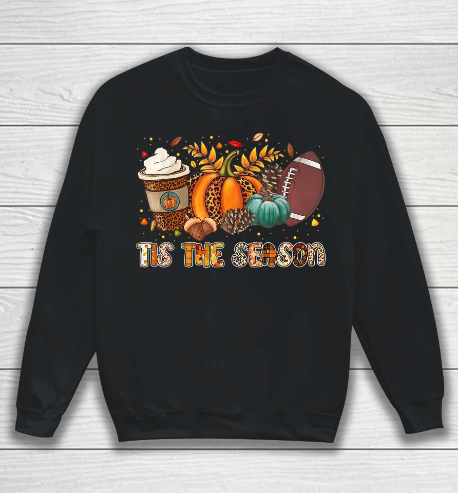 Tis' The Season Leopard Pumpkin Football Halloween Fall Sweatshirt
