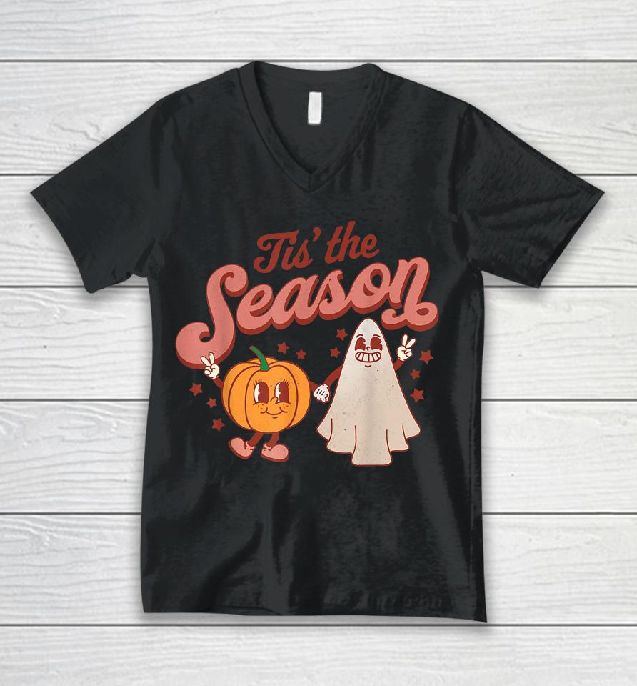 Tis' The Season Pumpkin Boo 60S 70S Hippie Halloween Unisex V-Neck T-Shirt