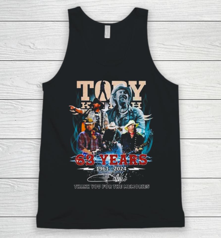 Toby Keith Guitar 63 Years 1961 2024 Thank You For The Memories Signature Unisex Tank Top