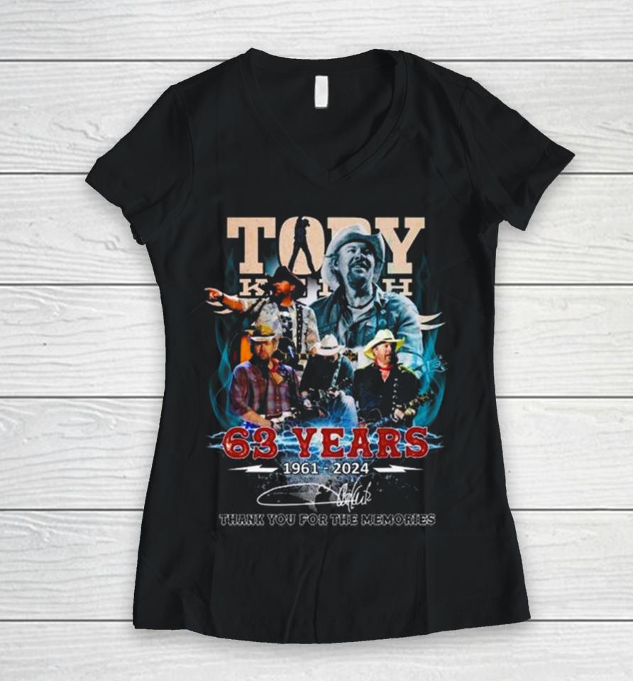 Toby Keith Guitar 63 Years 1961 2024 Thank You For The Memories Signature Women V-Neck T-Shirt