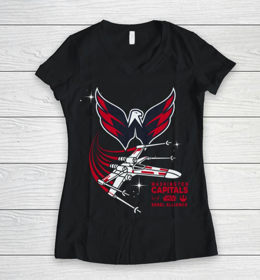Toddler Black Washington Capitals Star Wars Rebel Alliance Women V-Neck T-Shirt
