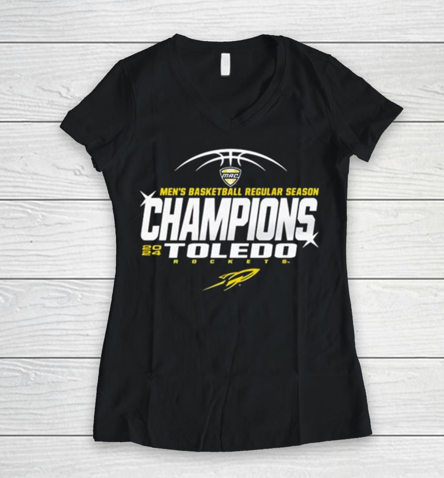 Toledo Rockets 2024 Men’s Basketball Regular Season Champions Women V-Neck T-Shirt