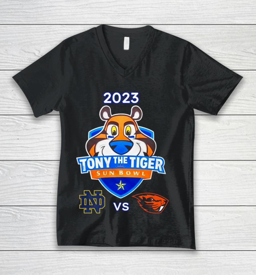 Tony The Tiger Sun Bowl 2023 Notre Dame Vs Oregon State Sun Bowl Stadium El Pase Tx Cfb Bowl Game Unisex V-Neck T-Shirt